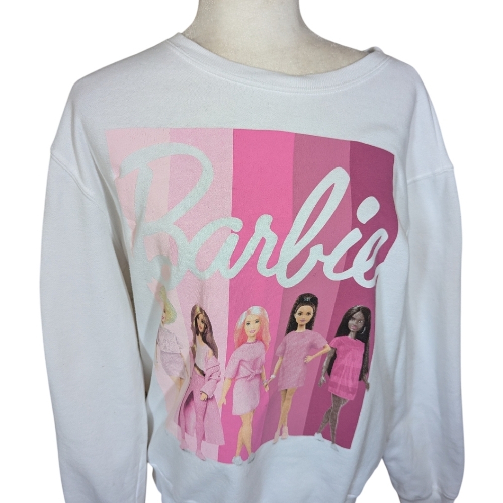 Love Tribe Barbie Dolls Sweatshirt White/ Pink Retro Soft Girl Vibes Sz L - Picture 2 of 11